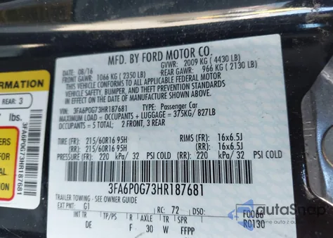 2017 Ford Fusion S из США, поврежденный, VIN 3FA6P0G73HR187681